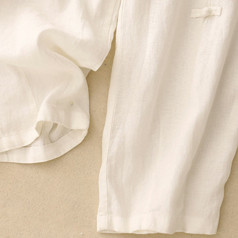 Pantalon Buddha Stones décontracté en coton et lin avec poches pour femme, style décontracté, uni, avec boutons grenouille, longueur 7-8 - image 6