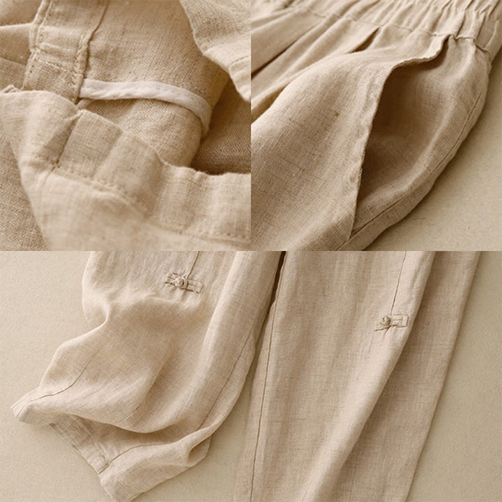 Pantalon Buddha Stones décontracté en coton et lin avec poches pour femme, style décontracté, uni, avec boutons grenouille, longueur 7-8 - image 15