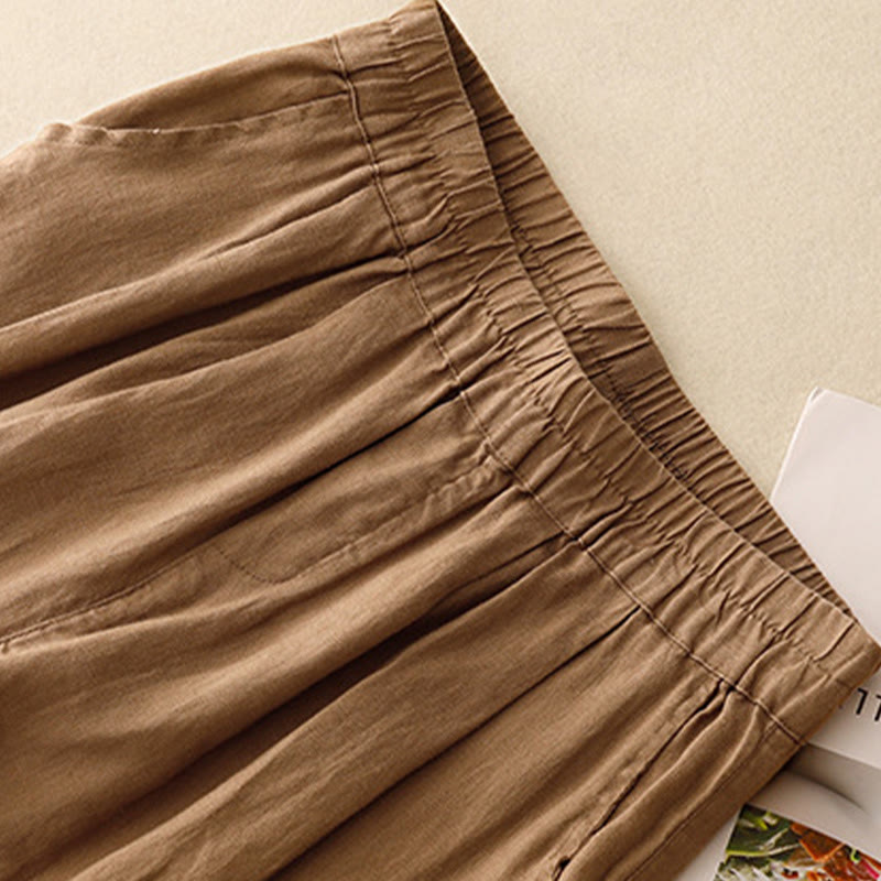 Pantalon Buddha Stones décontracté en coton et lin avec poches pour femme, style décontracté, uni, avec boutons grenouille, longueur 7-8 - image 1