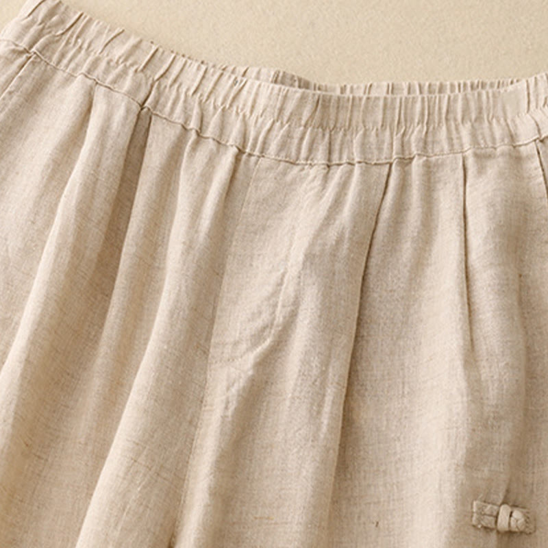 Pantalon Buddha Stones décontracté en coton et lin avec poches pour femme, style décontracté, uni, avec boutons grenouille, longueur 7-8 - image 9