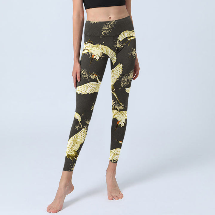 Leggings de sport à imprimé Buddha Stones , grue à couronne rouge volante, branches et aiguilles de pin, pantalons de yoga pour femmes - image 6