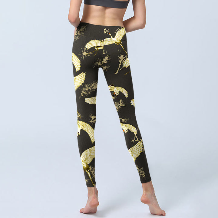 Leggings de sport à imprimé Buddha Stones , grue à couronne rouge volante, branches et aiguilles de pin, pantalons de yoga pour femmes - image 7