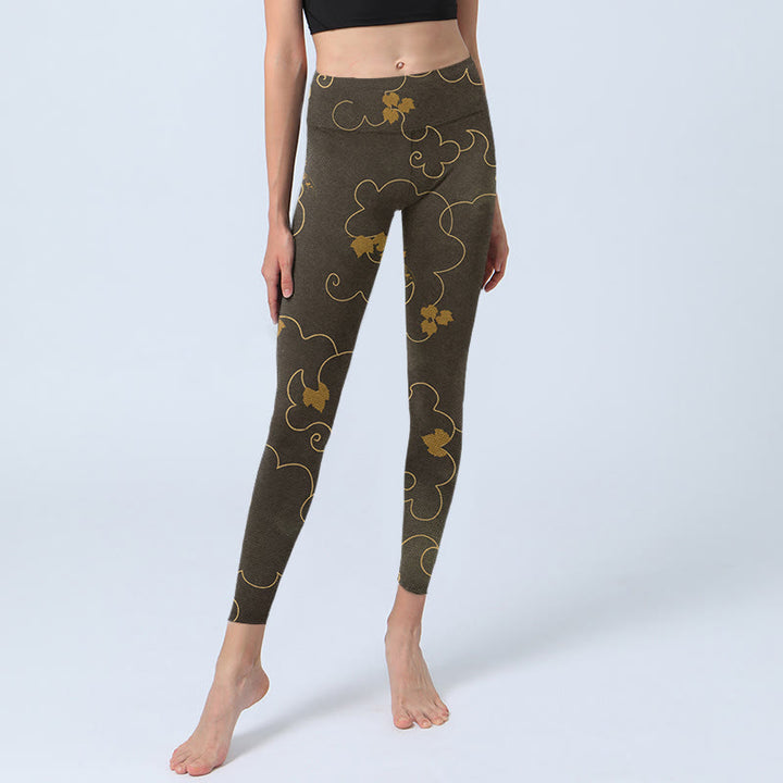 Leggings de sport imprimés feuilles d' Buddha Stones et nuages ​​de bon augure pour femmes, pantalons de yoga - image 5
