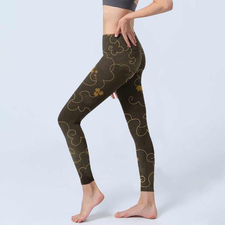 Leggings de sport imprimés feuilles d' Buddha Stones et nuages ​​de bon augure pour femmes, pantalons de yoga - image 3