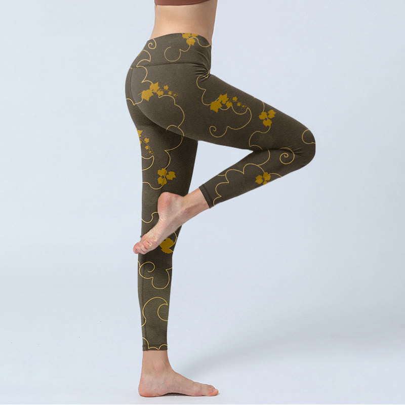 Leggings de sport imprimés feuilles d' Buddha Stones et nuages ​​de bon augure pour femmes, pantalons de yoga - image 5