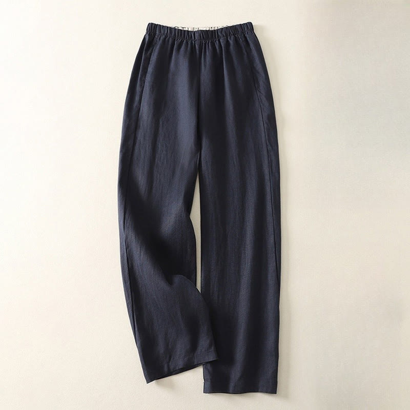 Pantalon femme en coton et lin avec poches, motif Buddha Stones Daily, simple et uni