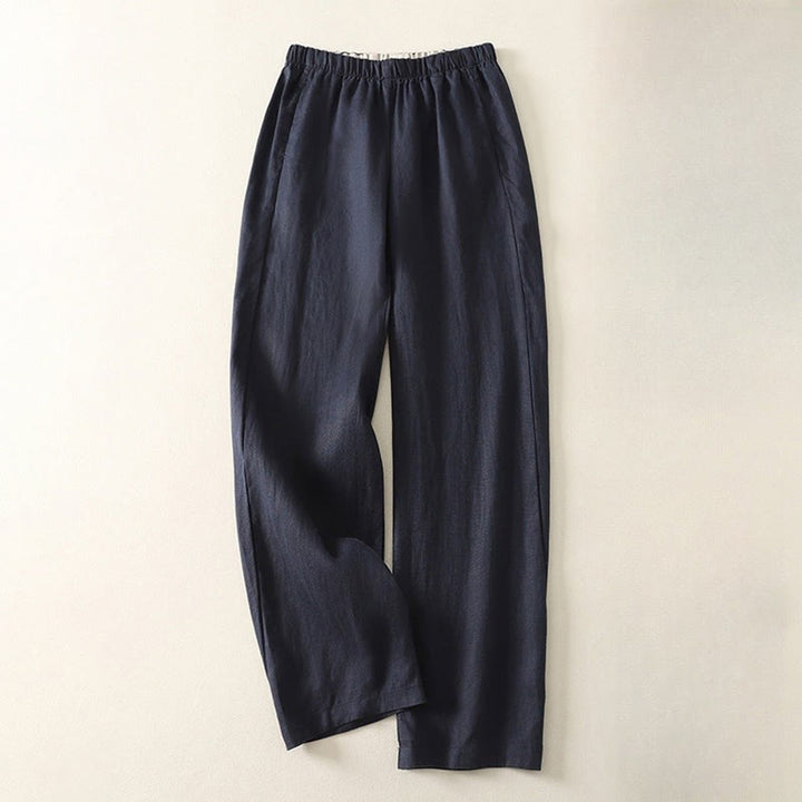 Pantalon femme en coton et lin avec poches, motif Buddha Stones Daily, simple et uni