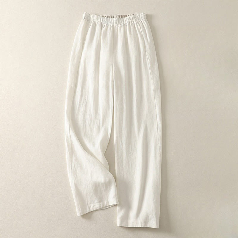 Pantalon femme en coton et lin avec poches, motif Buddha Stones Daily, simple et uni
