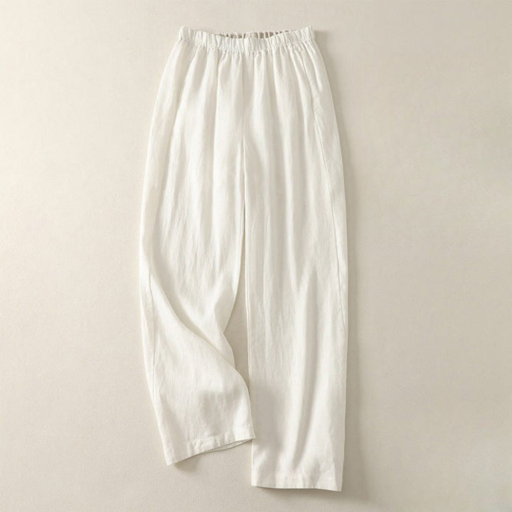 Pantalon femme en coton et lin avec poches, motif Buddha Stones Daily, simple et uni