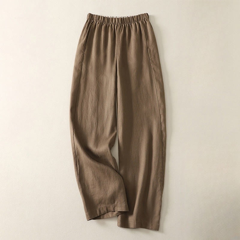 Pantalon femme en coton et lin avec poches, motif Buddha Stones Daily, simple et uni