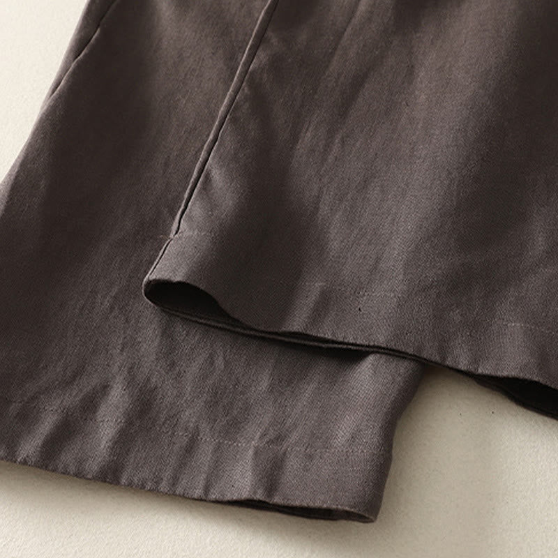 Pantalon femme en coton et lin avec poches, motif Buddha Stones Daily, simple et uni - image 14