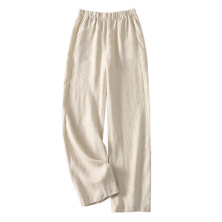 Pantalon femme en coton et lin avec poches, motif Buddha Stones Daily, simple et uni