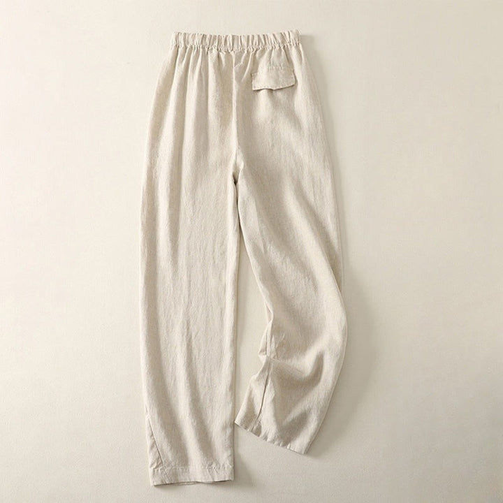 Pantalon femme en coton et lin avec poches, motif Buddha Stones Daily, simple et uni