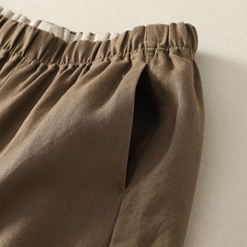 Pantalon femme en coton et lin avec poches, motif Buddha Stones Daily, simple et uni - image 9