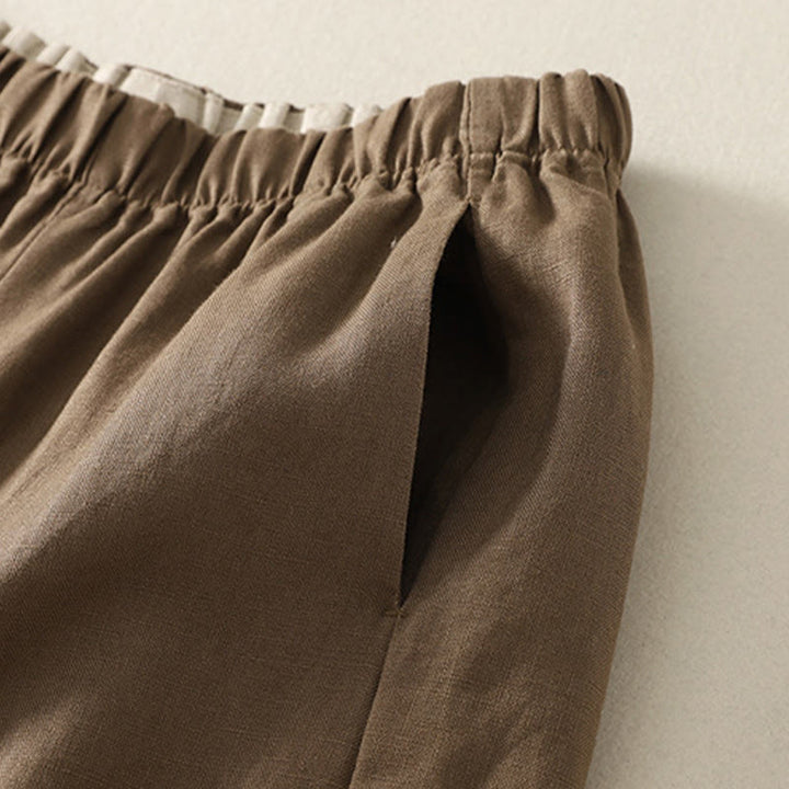 Pantalon femme en coton et lin avec poches, motif Buddha Stones Daily, simple et uni - image 9