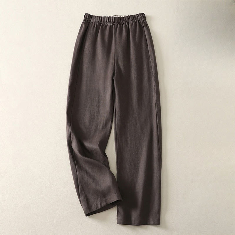Pantalon femme en coton et lin avec poches, motif Buddha Stones Daily, simple et uni