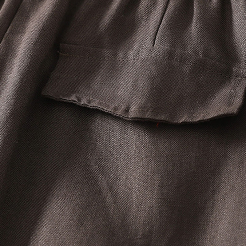 Pantalon femme en coton et lin avec poches, motif Buddha Stones Daily, simple et uni - image 13