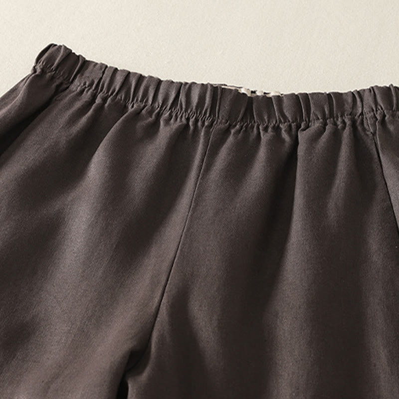 Pantalon femme en coton et lin avec poches, motif Buddha Stones Daily, simple et uni