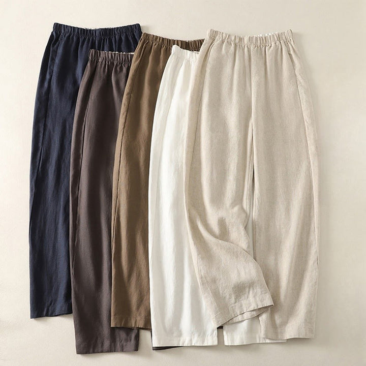 Pantalon femme en coton et lin avec poches, motif Buddha Stones Daily, simple et uni - image 20