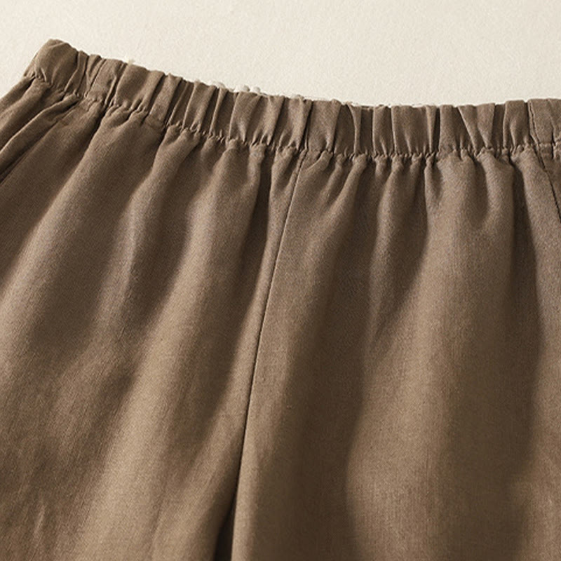 Pantalon femme en coton et lin avec poches, motif Buddha Stones Daily, simple et uni