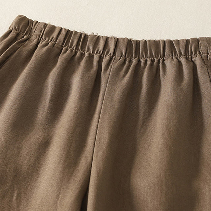 Pantalon femme en coton et lin avec poches, motif Buddha Stones Daily, simple et uni - image 8