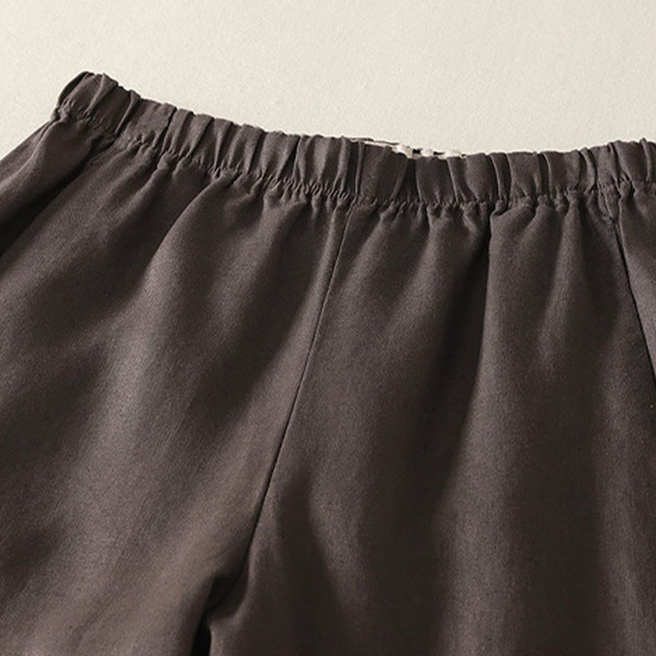 Pantalon femme en coton et lin avec poches, motif Buddha Stones Daily, simple et uni - image 12