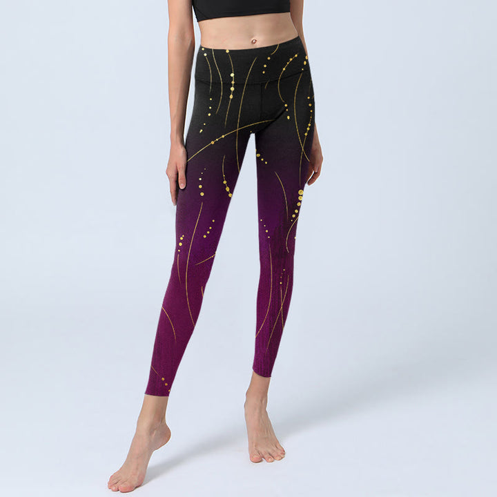 Leggings de sport à imprimé abstrait de Buddha Stones , dégradé fin et long, motif de lignes dorées, pantalon de yoga pour femme - image 5