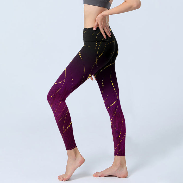 Leggings de sport à imprimé abstrait de Buddha Stones , dégradé fin et long, motif de lignes dorées, pantalon de yoga pour femme - image 3
