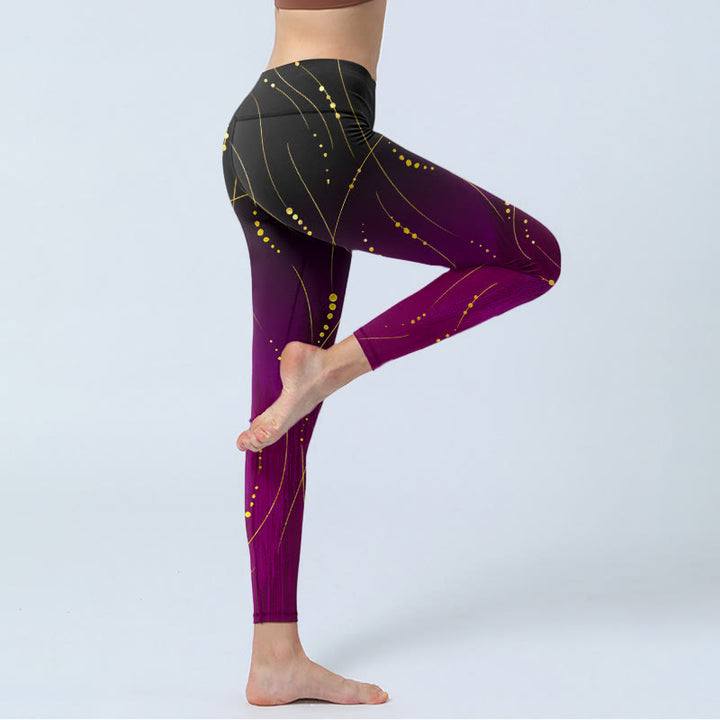 Leggings de sport à imprimé abstrait de Buddha Stones , dégradé fin et long, motif de lignes dorées, pantalon de yoga pour femme - image 4