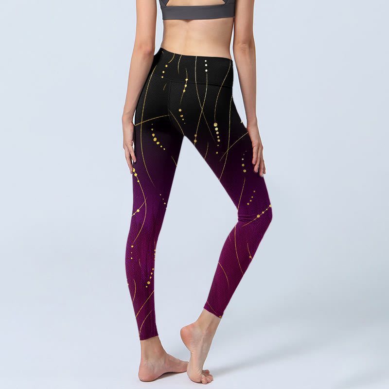 Leggings de sport à imprimé abstrait de Buddha Stones , dégradé fin et long, motif de lignes dorées, pantalon de yoga pour femme - image 3