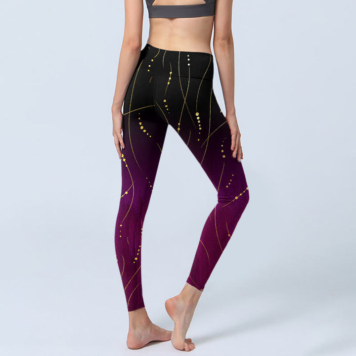 Leggings de sport à imprimé abstrait de Buddha Stones , dégradé fin et long, motif de lignes dorées, pantalon de yoga pour femme - image 3
