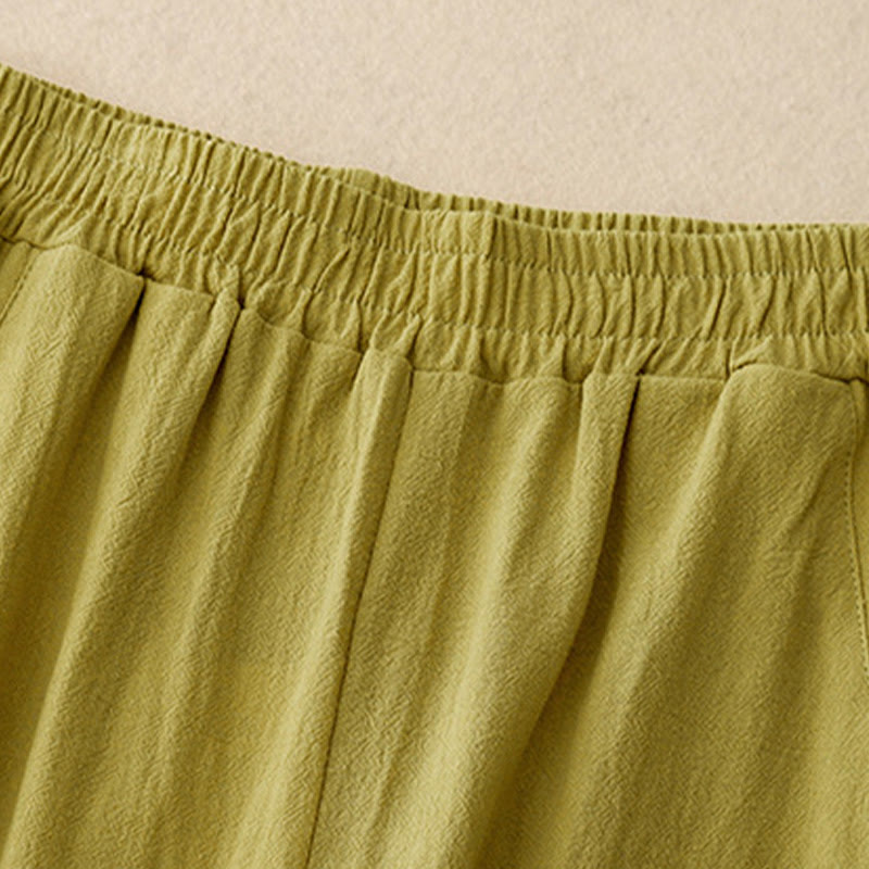 Pantalon femme en coton et lin avec poches et ceinture élastique Buddha Stones Daily - image 1