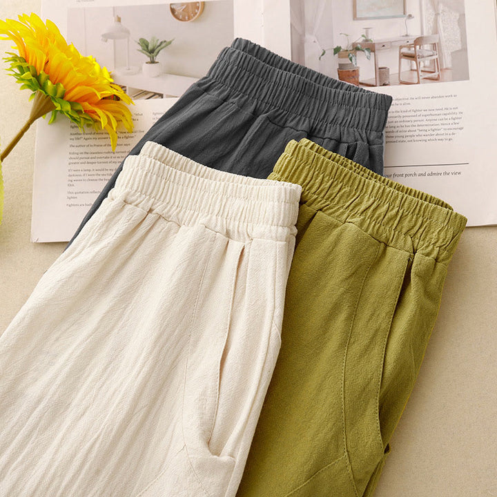 Pantalon femme en coton et lin avec poches et ceinture élastique Buddha Stones Daily - image 16