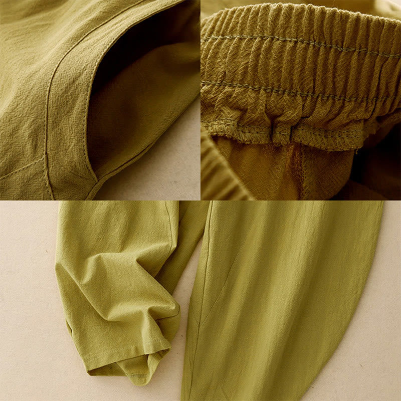 Pantalon femme en coton et lin avec poches et ceinture élastique Buddha Stones Daily - image 2