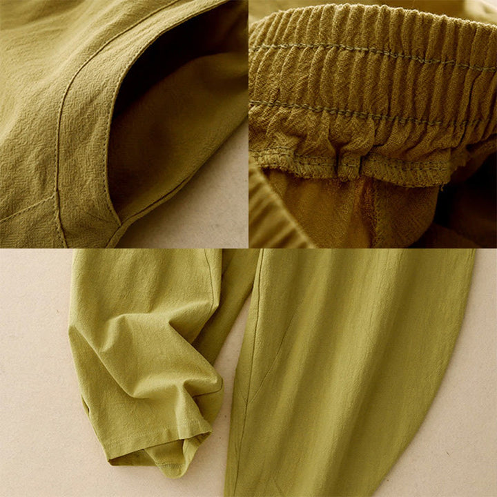 Pantalon femme en coton et lin avec poches et ceinture élastique Buddha Stones Daily - image 2