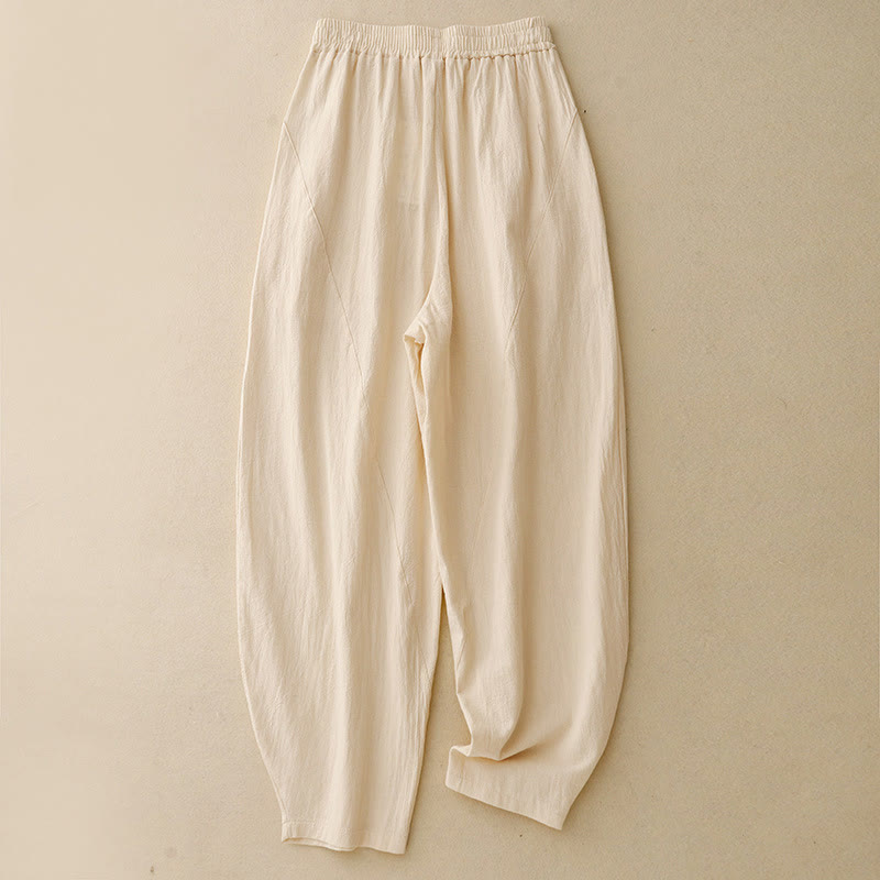 Pantalon femme en coton et lin avec poches et ceinture élastique Buddha Stones Daily - LemonChiffon - US8-10，UK/AU12-14，EU40-42 (2XL) - image 8