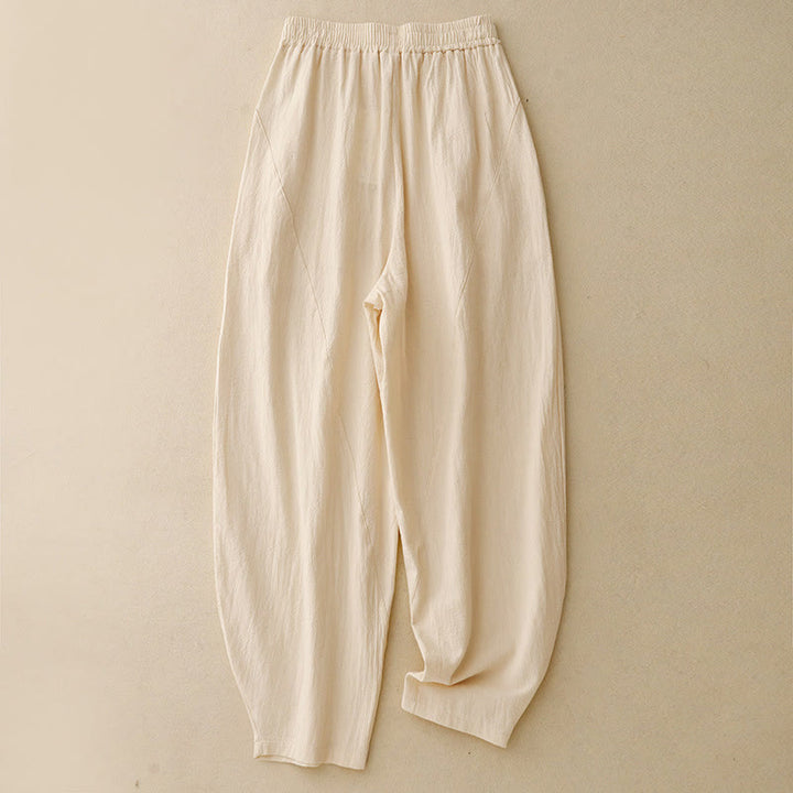Pantalon femme en coton et lin avec poches et ceinture élastique Buddha Stones Daily - LemonChiffon - US8-10，UK/AU12-14，EU40-42 (2XL) - image 8