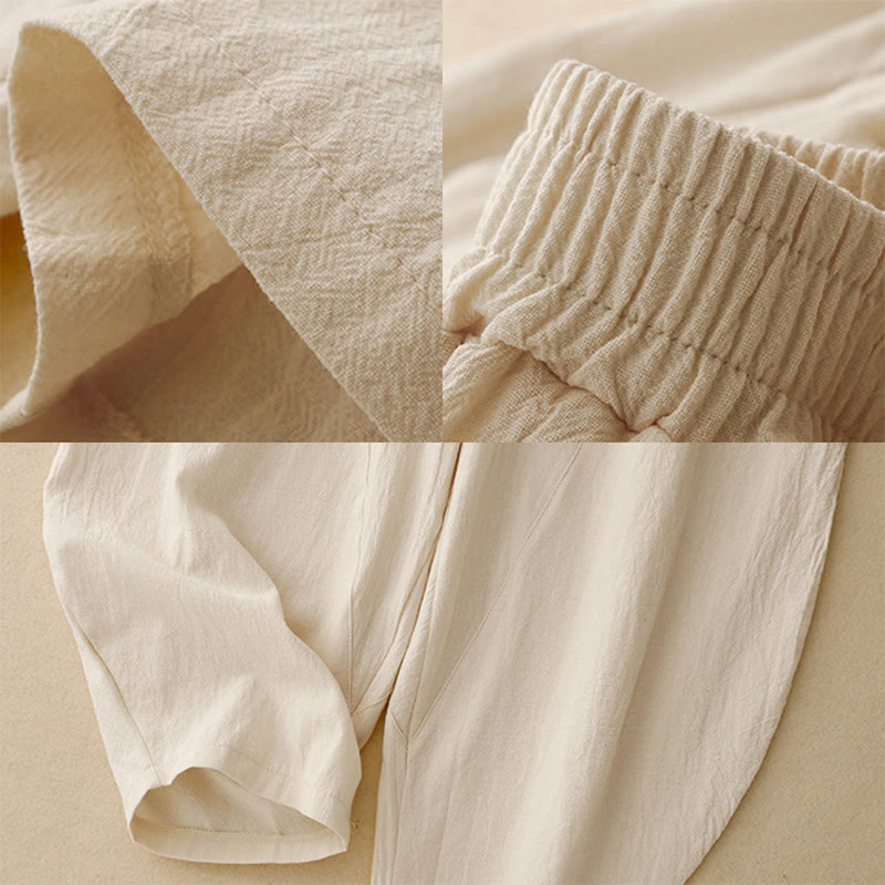 Pantalon femme en coton et lin avec poches et ceinture élastique Buddha Stones Daily - image 15