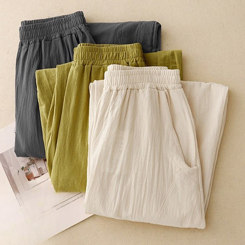 Pantalon femme en coton et lin avec poches et ceinture élastique Buddha Stones Daily - image 17