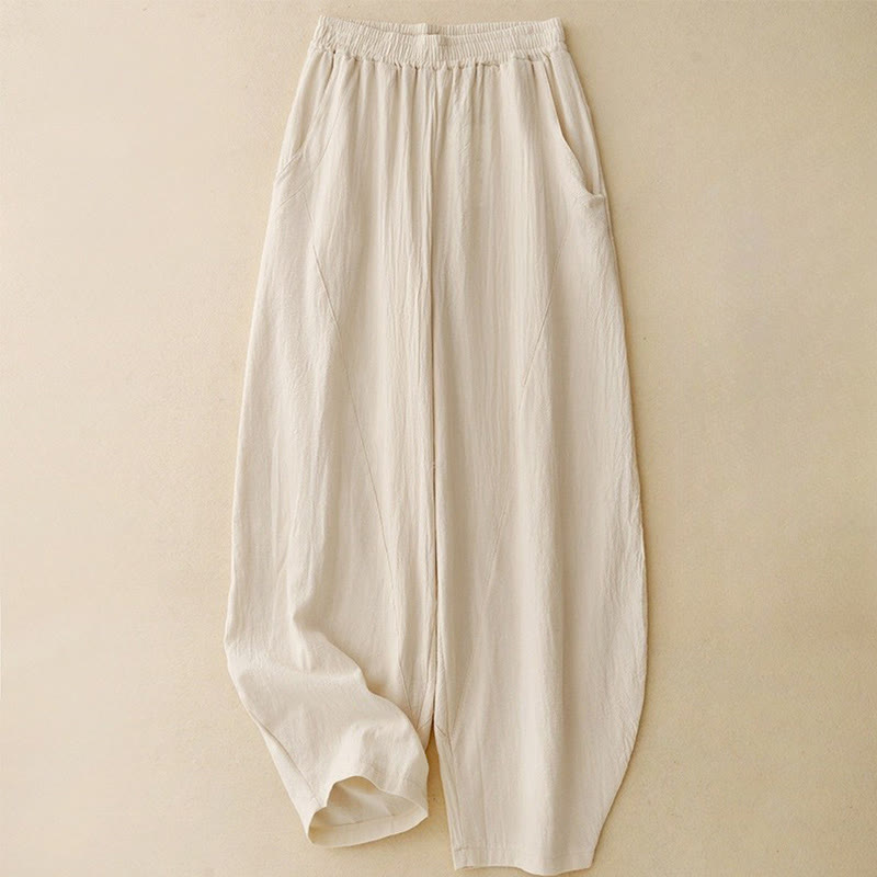 Pantalon femme en coton et lin avec poches et ceinture élastique Buddha Stones Daily