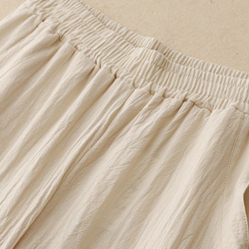 Pantalon femme en coton et lin avec poches et ceinture élastique Buddha Stones Daily