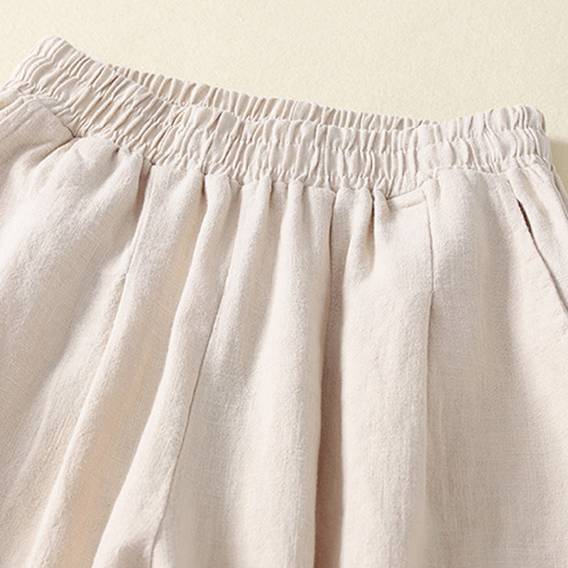 Pantalon femme polyvalent et décontracté en coton et lin avec ceinture élastique et poches, couleur unie, motif Buddha Stones