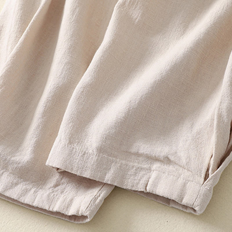 Pantalon femme polyvalent et décontracté en coton et lin avec ceinture élastique et poches, couleur unie, motif Buddha Stones