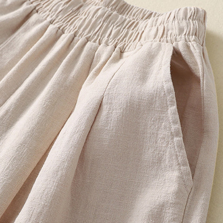 Pantalon femme polyvalent et décontracté en coton et lin avec ceinture élastique et poches, couleur unie, motif Buddha Stones