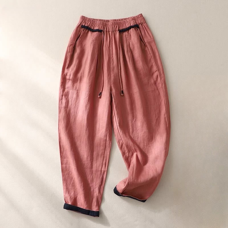 Pantalon sarouel polyvalent à cordon de serrage et poches pour femme, motif Buddha Stones , couleurs contrastées, longueur 7-8 - Violet pâle Rouge - US14，UK/AU18，EU46 (4XL) - image 1