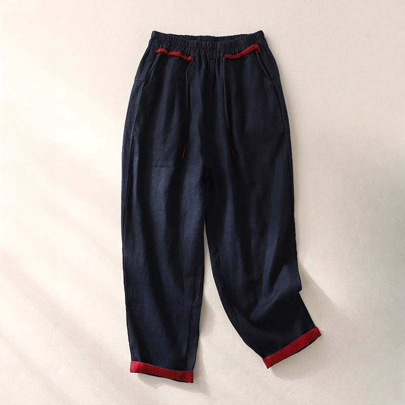 Pantalon sarouel polyvalent à cordon de serrage et poches pour femme, motif Buddha Stones , couleurs contrastées, longueur 7-8 - Bleu nuit - US14，UK/AU18，EU46 (4XL) - image 23