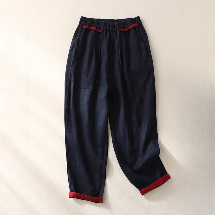 Pantalon sarouel polyvalent à cordon de serrage et poches pour femme, motif Buddha Stones , couleurs contrastées, longueur 7-8 - Bleu nuit - US14，UK/AU18，EU46 (4XL) - image 23