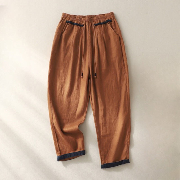 Pantalon sarouel polyvalent à cordon de serrage et poches pour femme, motif Buddha Stones , couleurs contrastées, longueur 7-8 - Chocolat - US14，UK/AU18，EU46 (4XL) - image 17