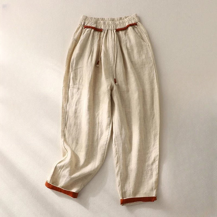 Pantalon sarouel polyvalent à cordon de serrage et poches pour femme, motif Buddha Stones , couleurs contrastées, longueur 7-8 - Beige - US14，UK/AU18，EU46 (4XL) - image 8