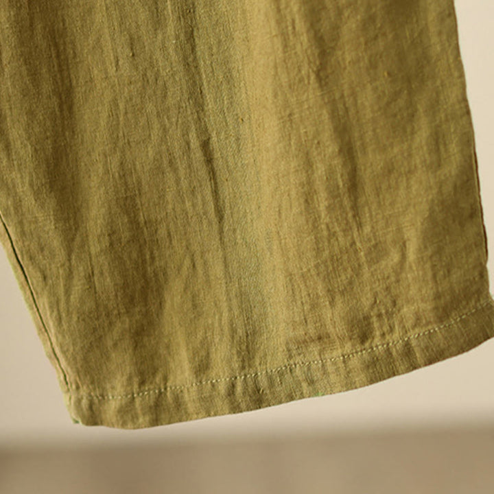 Pantalon large décontracté en coton et lin avec cordon de serrage et poches pour femme, motif Buddha Stones , uni et froissé, longueur 9 cm - image 20